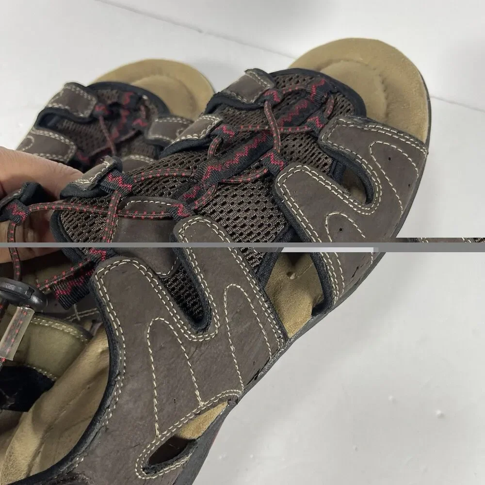 St. John’s Bay Men’s Memory Foam Trail Sandals – Size 12M (Brown/Red)